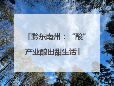 黔东南州：“酸”产业酿出甜生活
